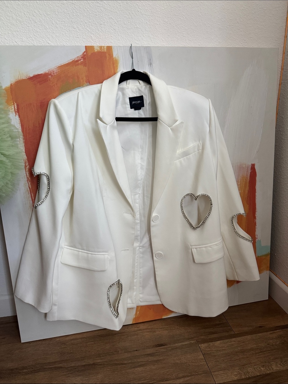 White Heart-Embellished Blazer Jacket